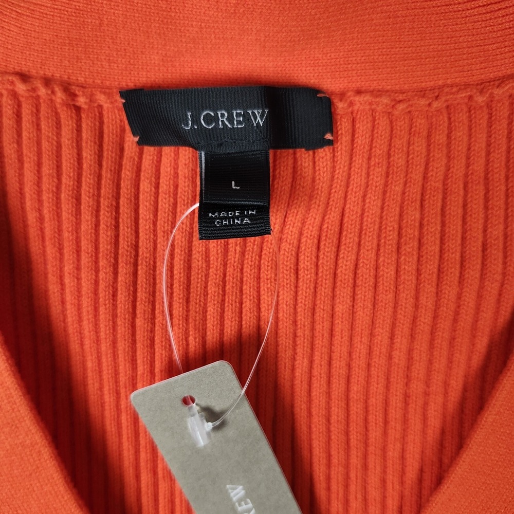 J. Crew Ribbed lace-up sweater Women's Large Orange V-Neck Stretch - Picture 2 of 7